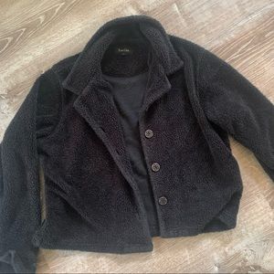 Vintage 90s/Y2K fuzzy black cardigan with flower buttons